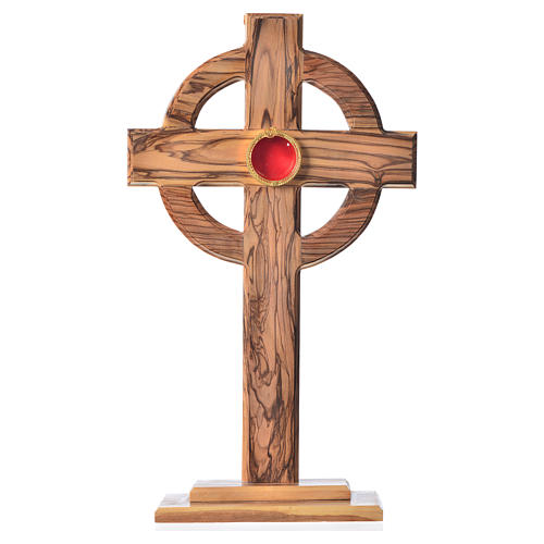 Monstrance in olive wood with rays, 29cm round 800 silver displa 1
