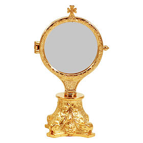 Gold plated monstrance with capital shaped base h 7 in