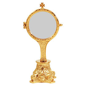 Gold plated monstrance with long stem on capital base h 8 in