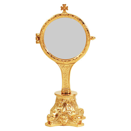 Gold plated monstrance with long stem on capital base h 8 in 1