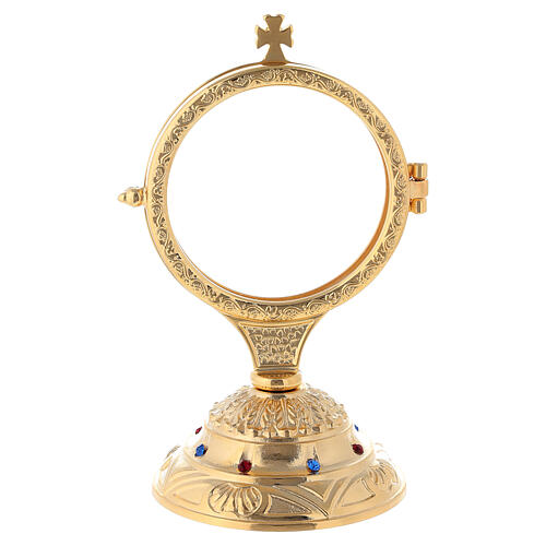 Golden monstrance with decorative stones on the base, h. 15 cm 1