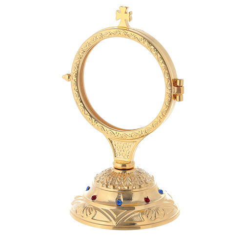 Golden monstrance with decorative stones on the base, h. 15 cm 2