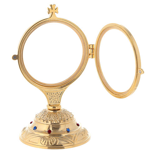 Golden monstrance with decorative stones on the base, h. 15 cm 4
