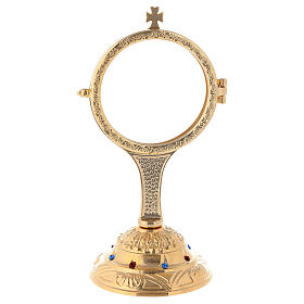 Golden monstrance with decorative stones on the base, h. 18 cm