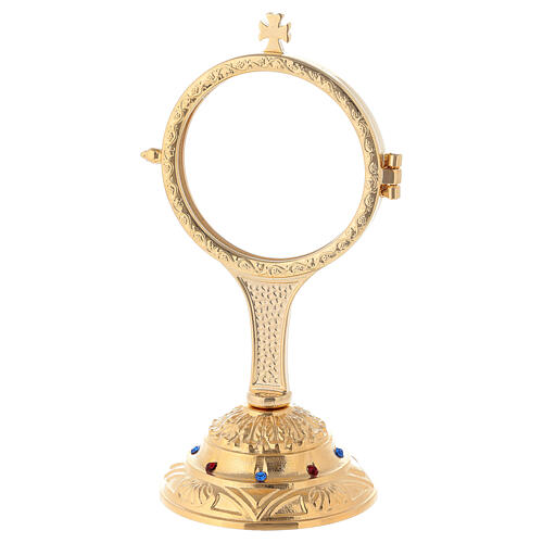 Golden monstrance with decorative stones on the base, h. 18 cm 2