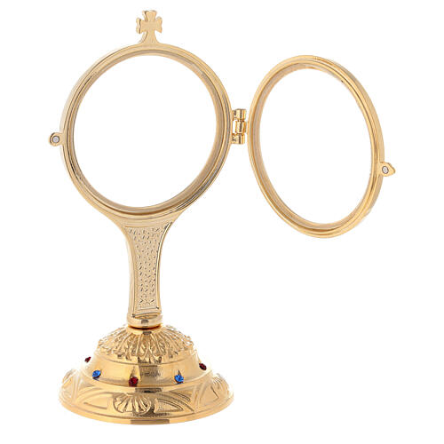 Golden monstrance with decorative stones on the base, h. 18 cm 4