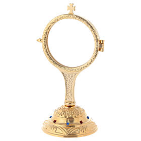 Gold plated monstrance with casted base and stones h 7 in