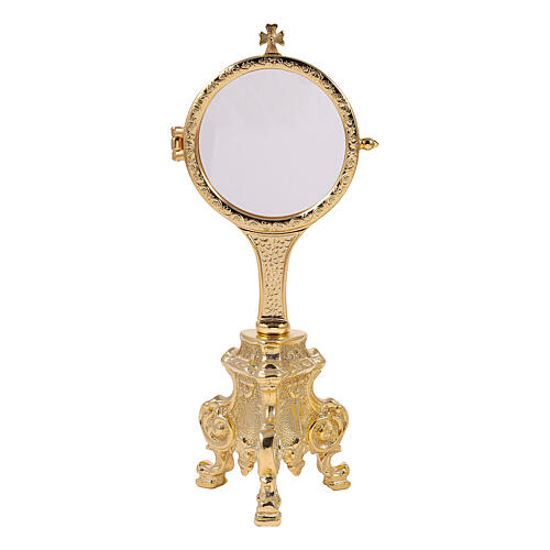Monstrance with with gold plated Rococo base h 8 1/2 in 1