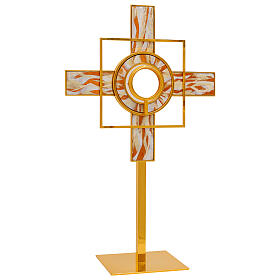 Monstrance with white enamelled rays and removable luna box 65 cm gold plated brass