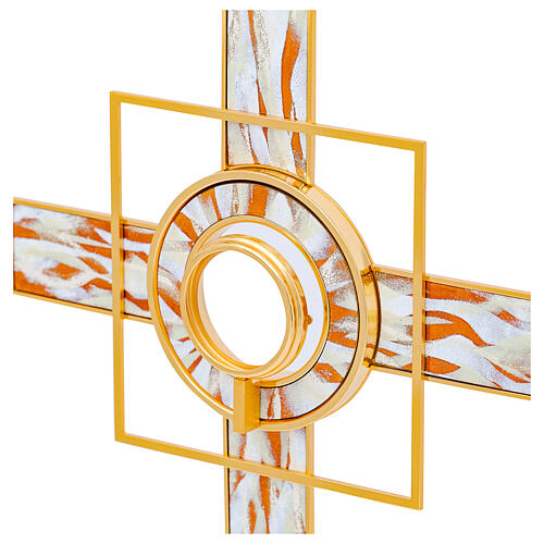Monstrance with white enamelled rays and removable luna box 65 cm gold plated brass 4