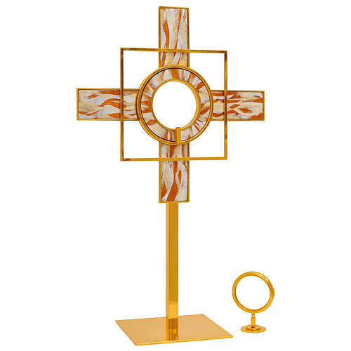 Ostensorio raggi smaltati bianco teca rimovibile 65 cm ottone dorato  3