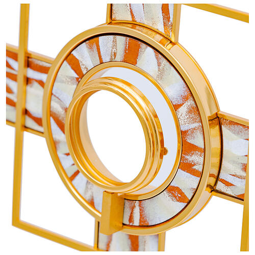 Custódia raios esmaltados branco e laranja com teca removível latão dourado 65 cm 2