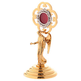 Reliquary in gold-plated brass with angel H 14cm