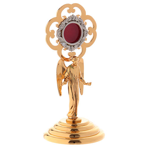 Reliquary in gold-plated brass with angel H 14cm 3