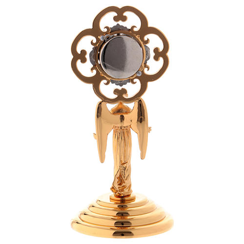Reliquary in gold-plated brass with angel H 14cm 4