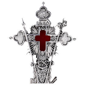 Relikwiarz Święty Krzyż odlew mosiądzu srebrny z podstawą
