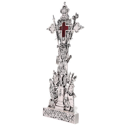 Relikwiarz Święty Krzyż odlew mosiądzu srebrny z podstawą 3