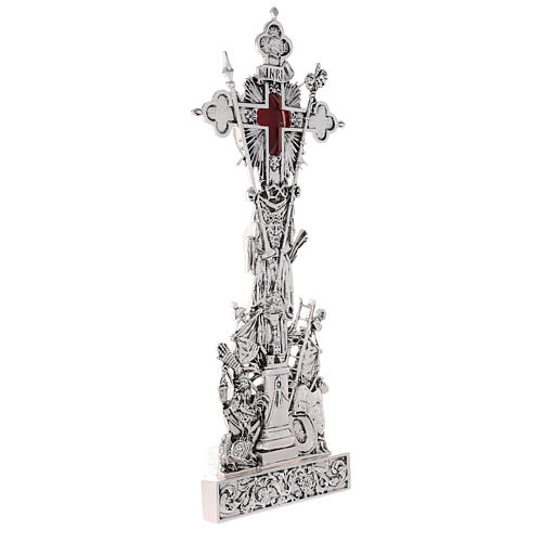 Relikwiarz Święty Krzyż odlew mosiądzu srebrny z podstawą 5