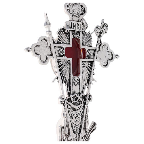 Relikwiarz Święty Krzyż odlew mosiądzu srebrny z podstawą 7
