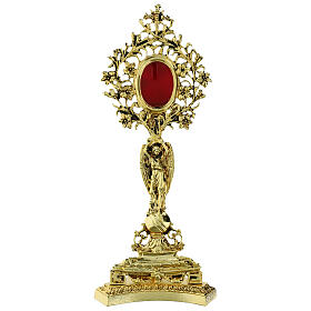Reliquiario ottone fuso angelo fiori oro