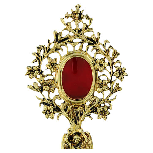 Reliquiario ottone fuso angelo fiori oro 2