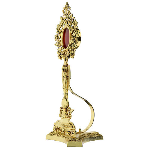 Reliquiario ottone fuso angelo fiori oro 3