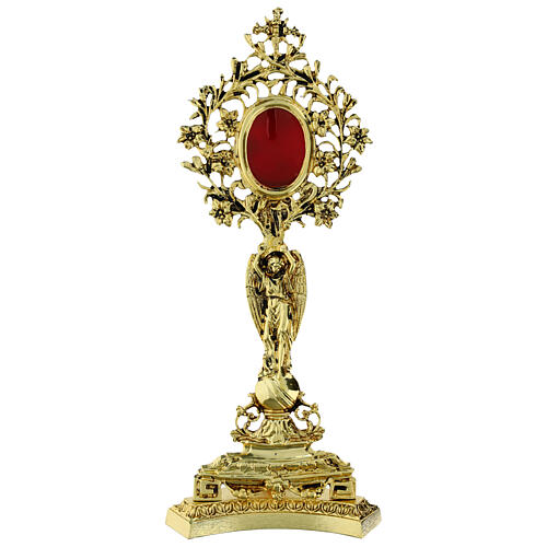 Relicário latão moldado anjo flores ouro 1