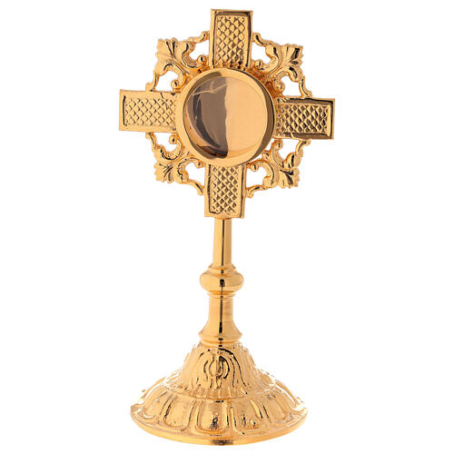 Molina reliquary with cross classic style in golden brass 1