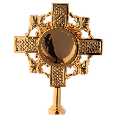 Molina reliquary with cross classic style in golden brass 2