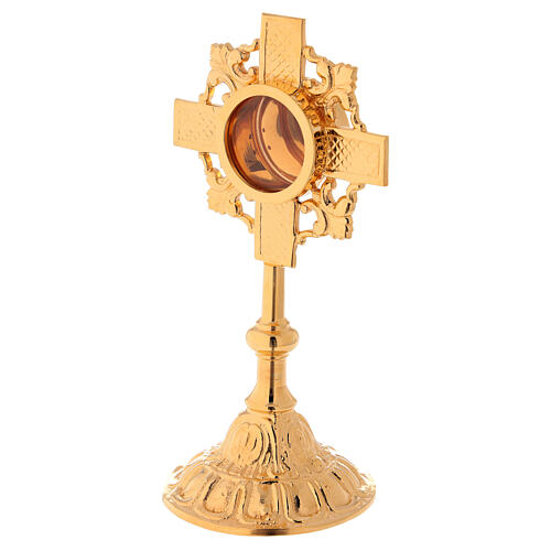 Molina reliquary with cross classic style in golden brass 3