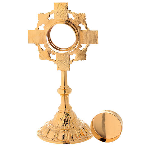 Molina reliquary with cross classic style in golden brass 4