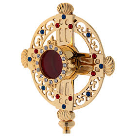 Reliquiar vergoldeten Messing Kreuz Form mit Kristallen 26cm