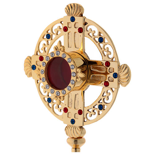 Reliquiar vergoldeten Messing Kreuz Form mit Kristallen 26cm 2