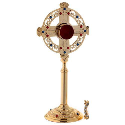 Reliquiar vergoldeten Messing Kreuz Form mit Kristallen 26cm 3