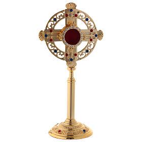 Reliquary in gold-plated brass h 26 cm with crystal stones