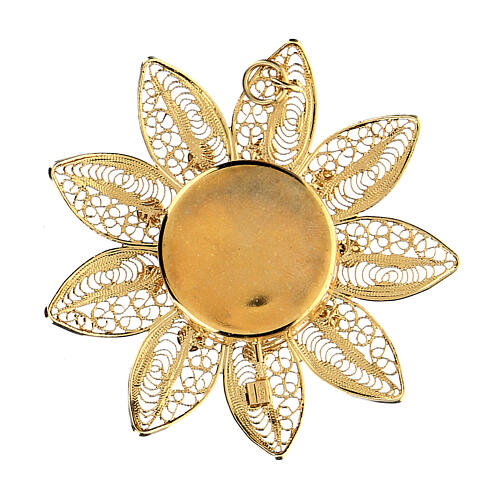 Flower-shaped reliquary 5 cm gold plated silver and red stones 2