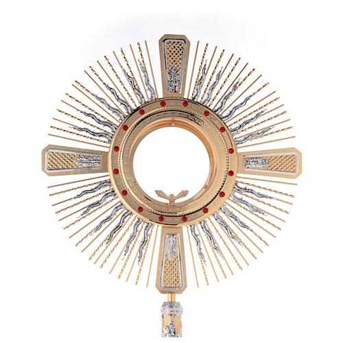 Bicoloured monstrance with angels, brass and red stones, 85 cm 2