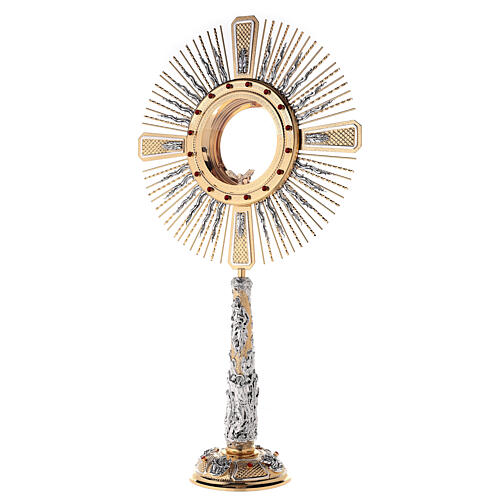 Bicoloured monstrance with angels, brass and red stones, 85 cm 5