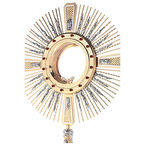 Bicoloured monstrance with angels, brass and red stones, 85 cm 6