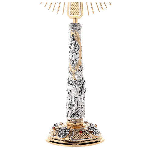 Bicoloured monstrance with angels, brass and red stones, 85 cm 7