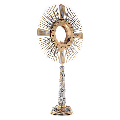 Bicoloured monstrance with angels, brass and red stones, 85 cm 8