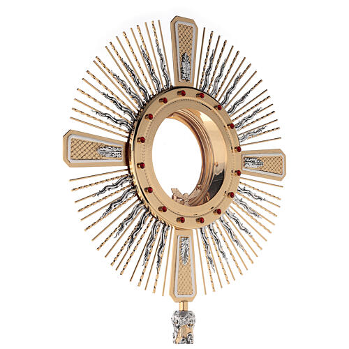 Bicoloured monstrance with angels, brass and red stones, 85 cm 9