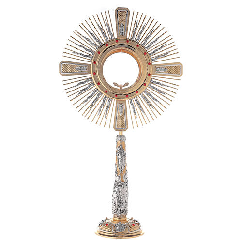 Monstrance in two-tone brass angels with red stones 85 cm 1