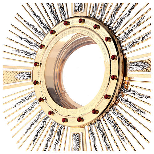 Monstrance in two-tone brass angels with red stones 85 cm 15