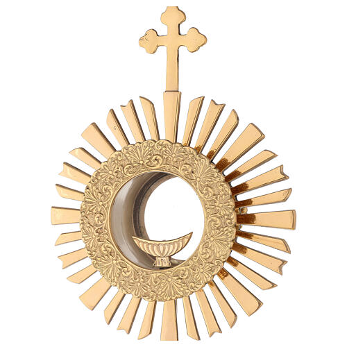 Gold plated brass monstrance with rays h 50 cm 2