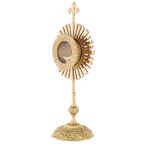 Gold plated brass monstrance with rays h 50 cm 4