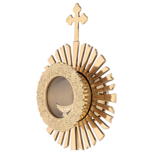Gold plated brass monstrance with rays h 50 cm 5