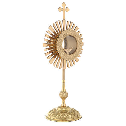 Gold plated brass monstrance with rays h 50 cm 6