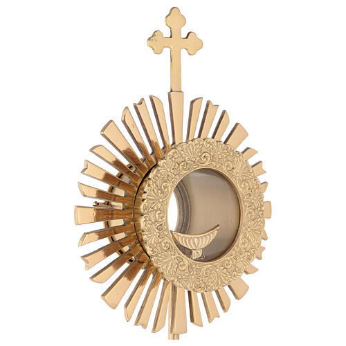 Gold plated brass monstrance with rays h 50 cm 7