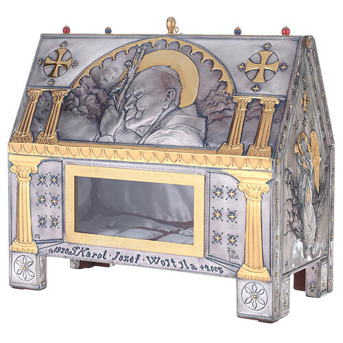 Reliquary with Pope John Paul II, chiseled copper, 15.5x15.5x8.5 in 3